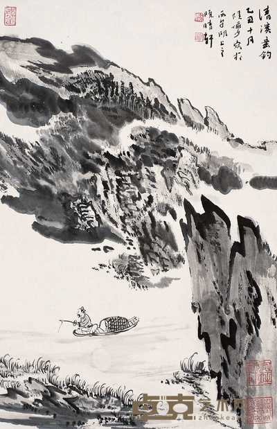 陆俨少 1985年作 清溪垂钓 立轴 69×44cm